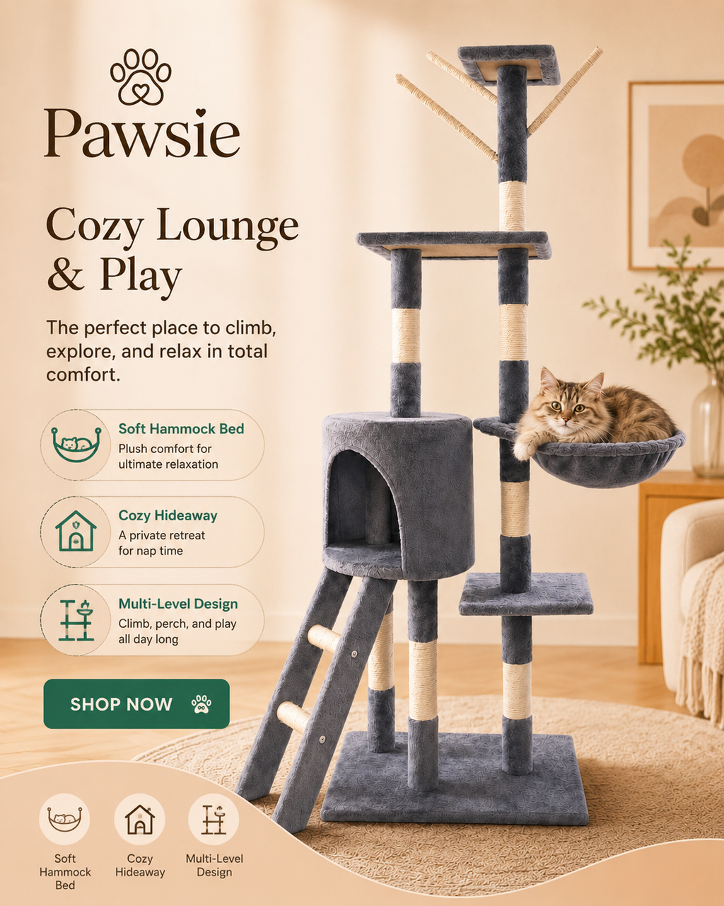 Pawsie Cozy Cat Tree