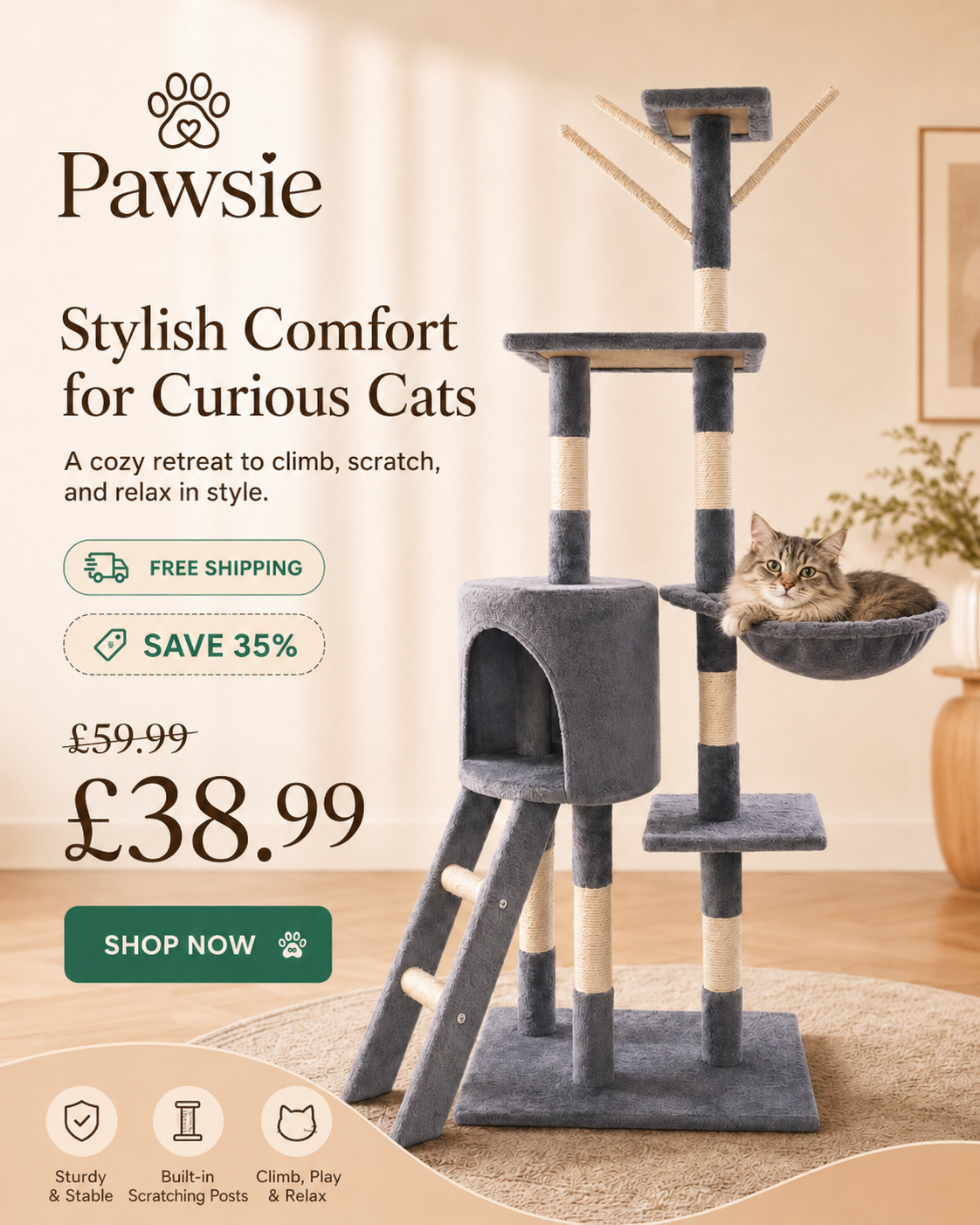 Pawsie Cozy Cat Tree